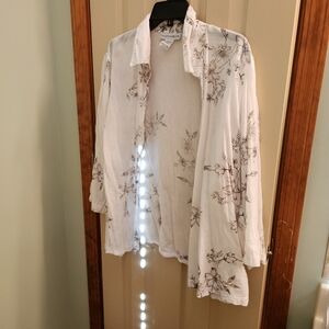 Sag Harbor XL cotton semi-sheer overblouse ¾ sleeves floral Botanical boho